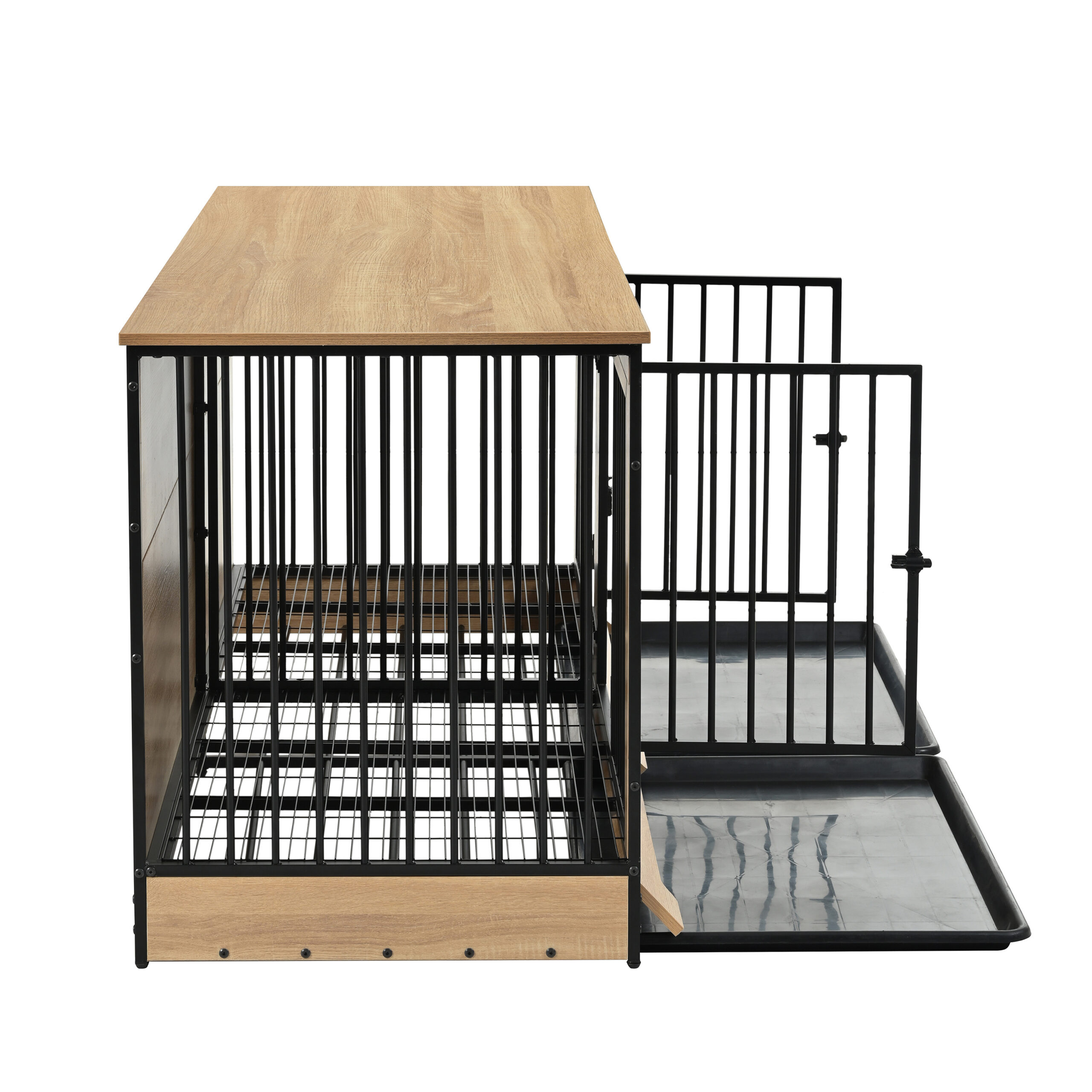 Dog Crate Furniture with Two Combined Room, XL Large Double Dog Cage Furniture with Tray for Medium Large Dogs, Wooden Dog Kennel Furniture - Image 6