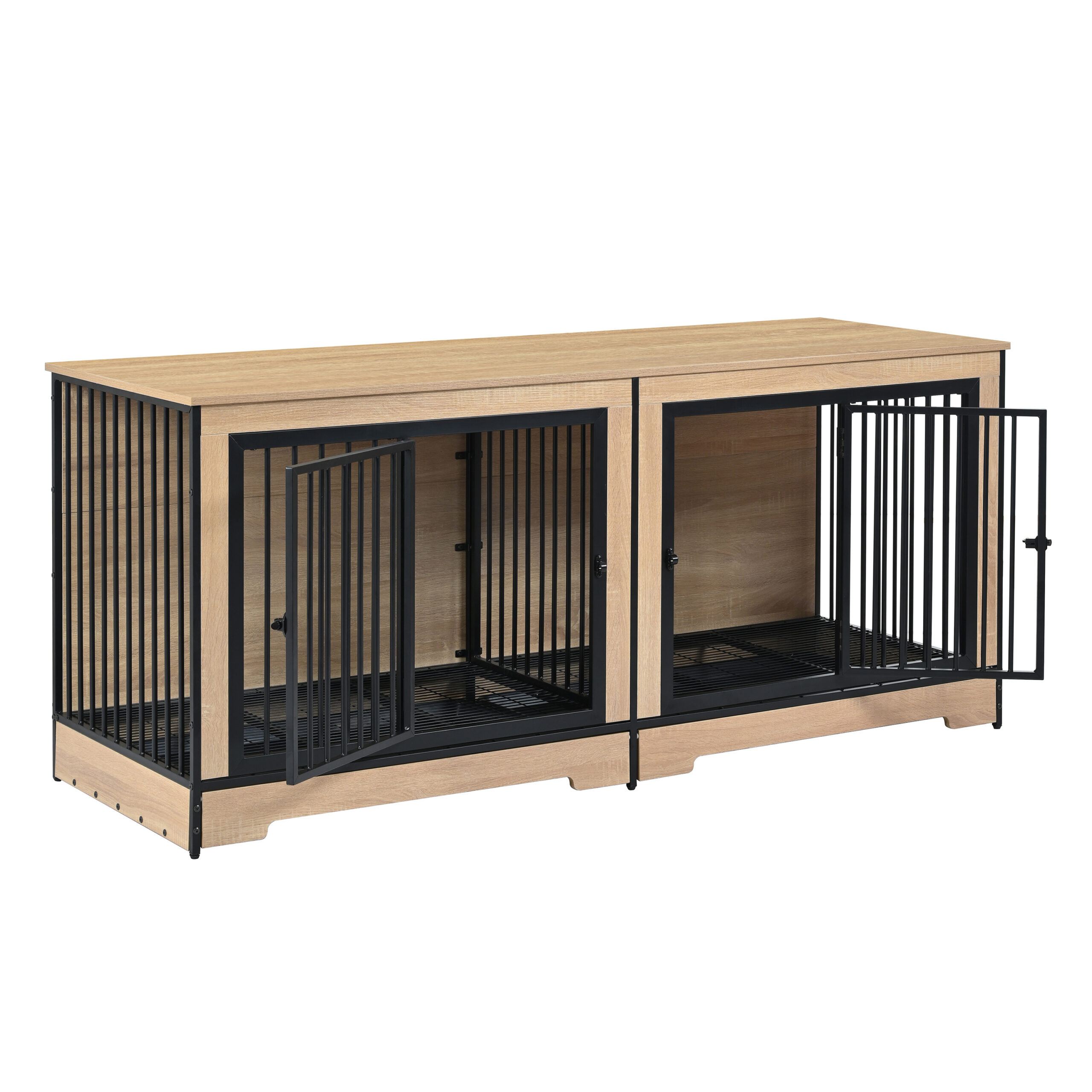 Dog Crate Furniture with Two Combined Room, XL Large Double Dog Cage Furniture with Tray for Medium Large Dogs, Wooden Dog Kennel Furniture - Image 7