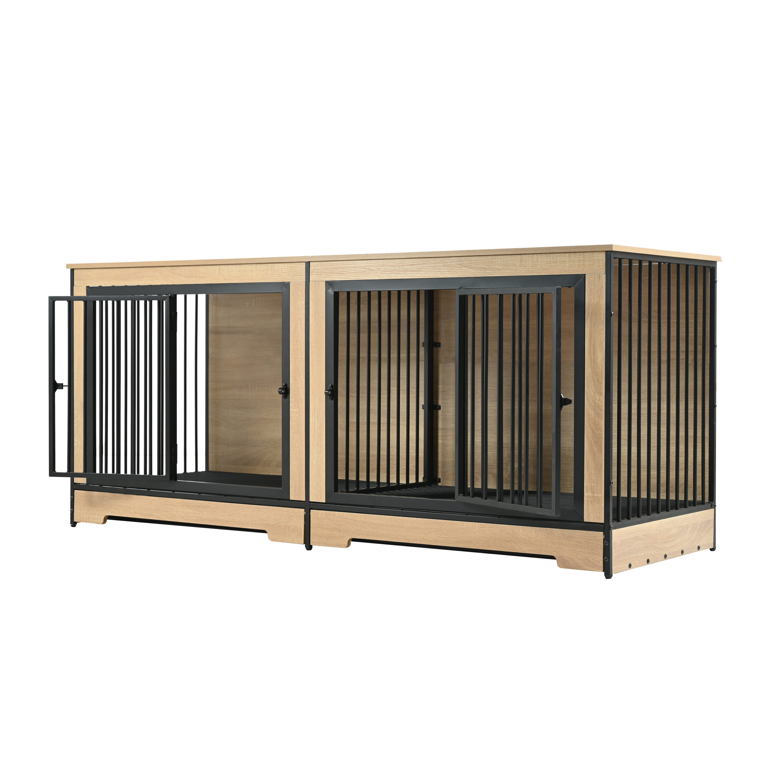 Dog Crate Furniture with Two Combined Room, XL Large Double Dog Cage Furniture with Tray for Medium Large Dogs, Wooden Dog Kennel Furniture - Image 8