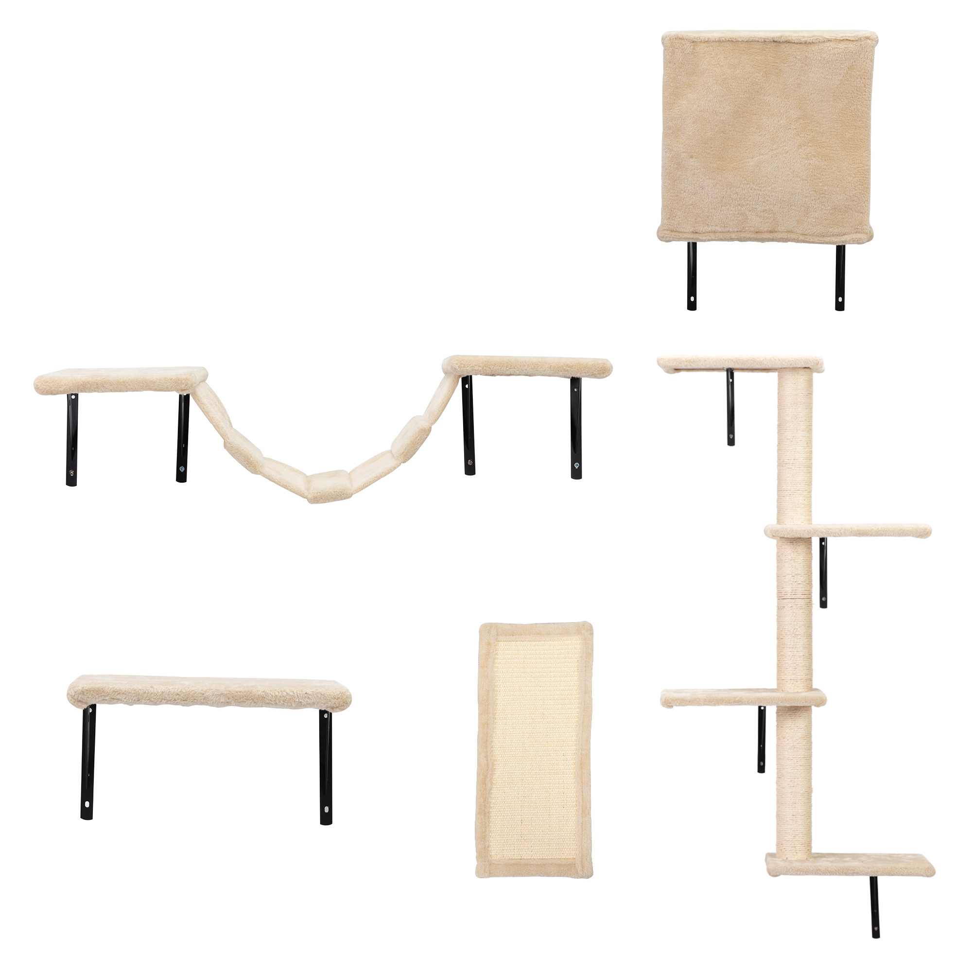 5 Pcs Wall Mounted Cat Climber Set; Floating Cat Shelves and Perches; Cat Activity Tree with Scratching Posts; Modern Cat Furniture - Image 18