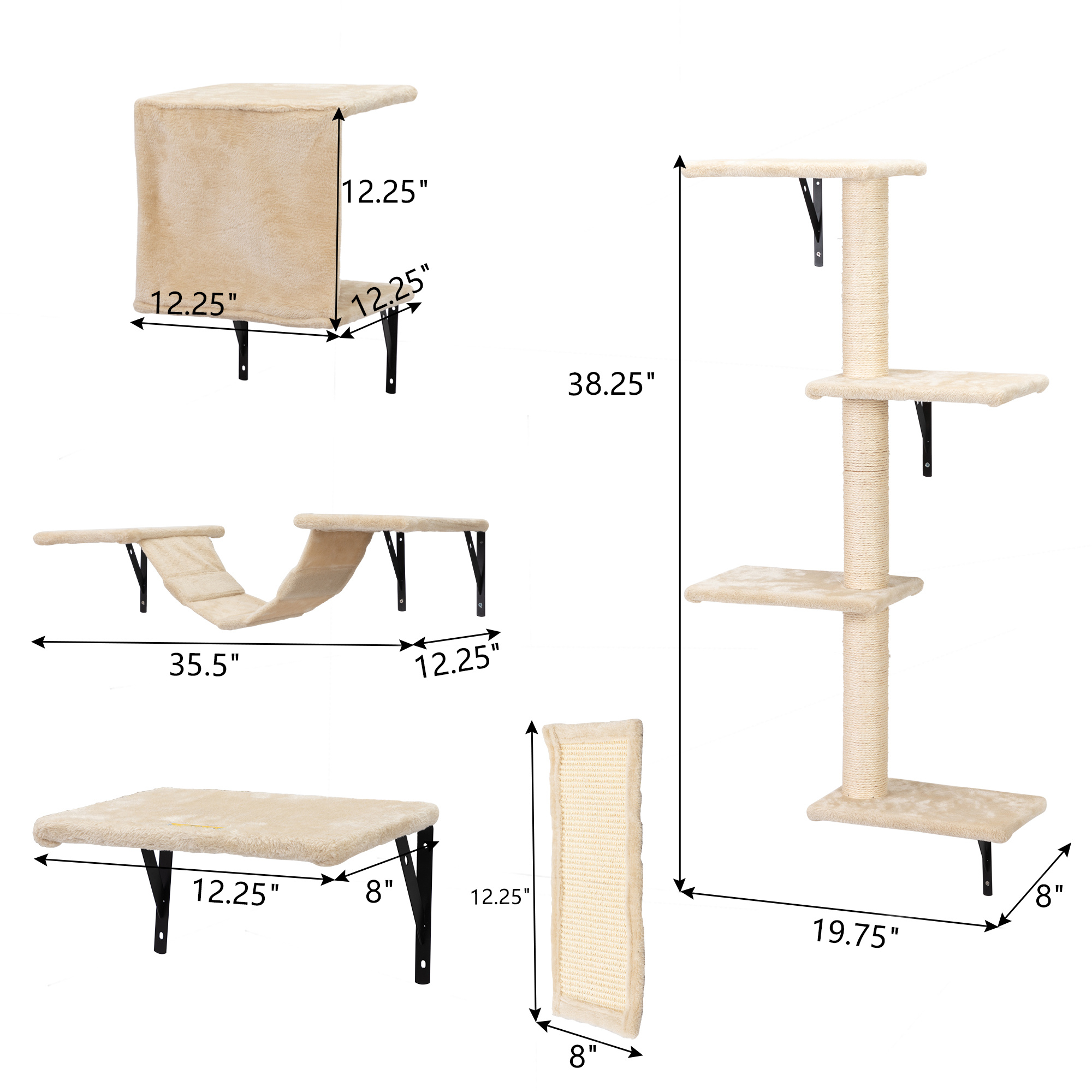 5 Pcs Wall Mounted Cat Climber Set; Floating Cat Shelves and Perches; Cat Activity Tree with Scratching Posts; Modern Cat Furniture - Image 21