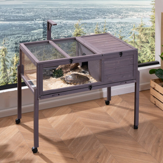 VEVOR Wooden Tortoise House Rolling Tortoise Habitat Indoor & Outdoor for Snakes - Image 8