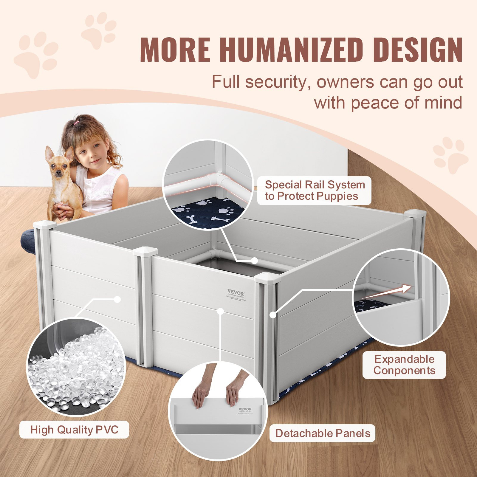 VEVOR Dog Whelping Box 48 x 48 x 18.1in PVC with Rails Pee Pad for Dogs Puppies - Image 5