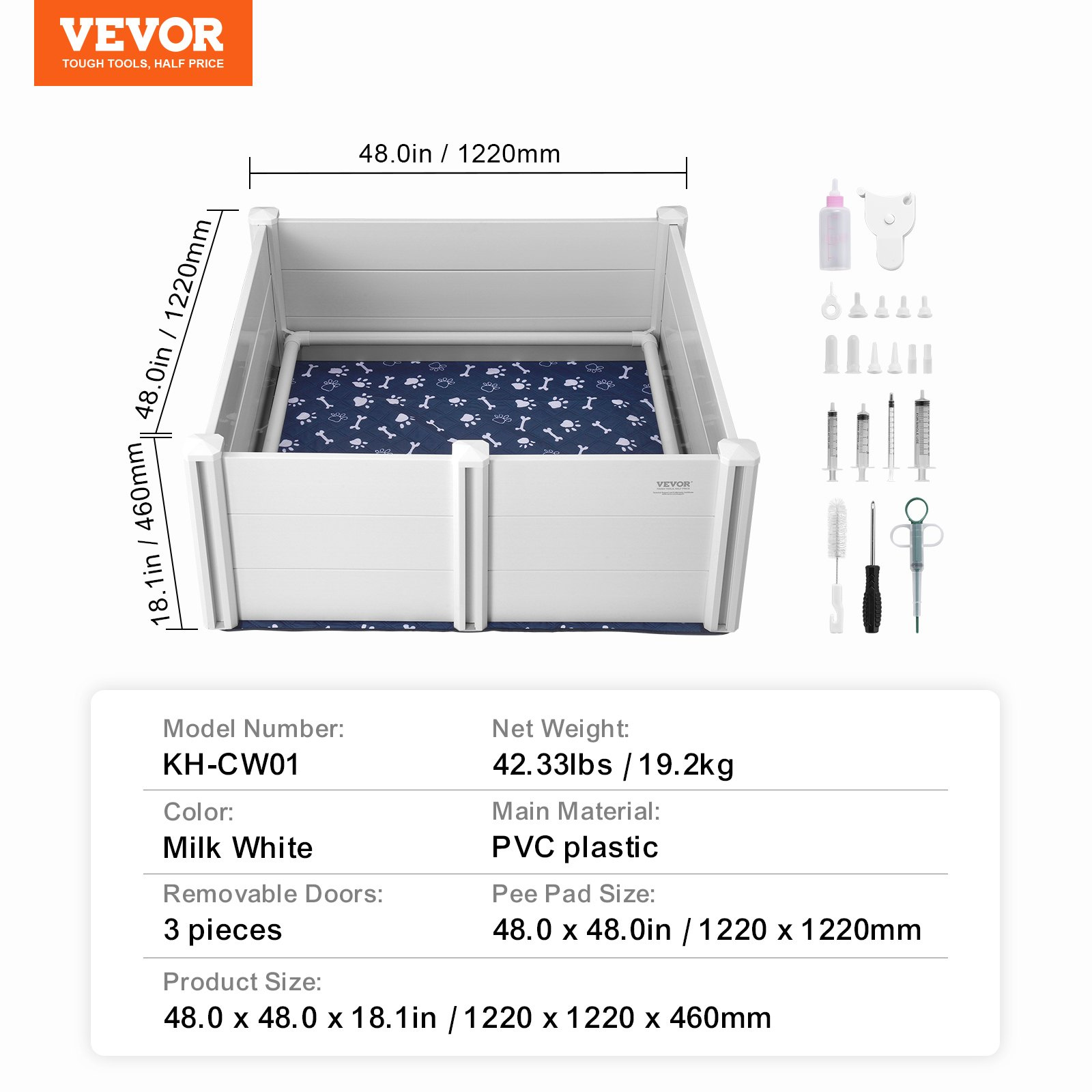 VEVOR Dog Whelping Box 48 x 48 x 18.1in PVC with Rails Pee Pad for Dogs Puppies - Image 7