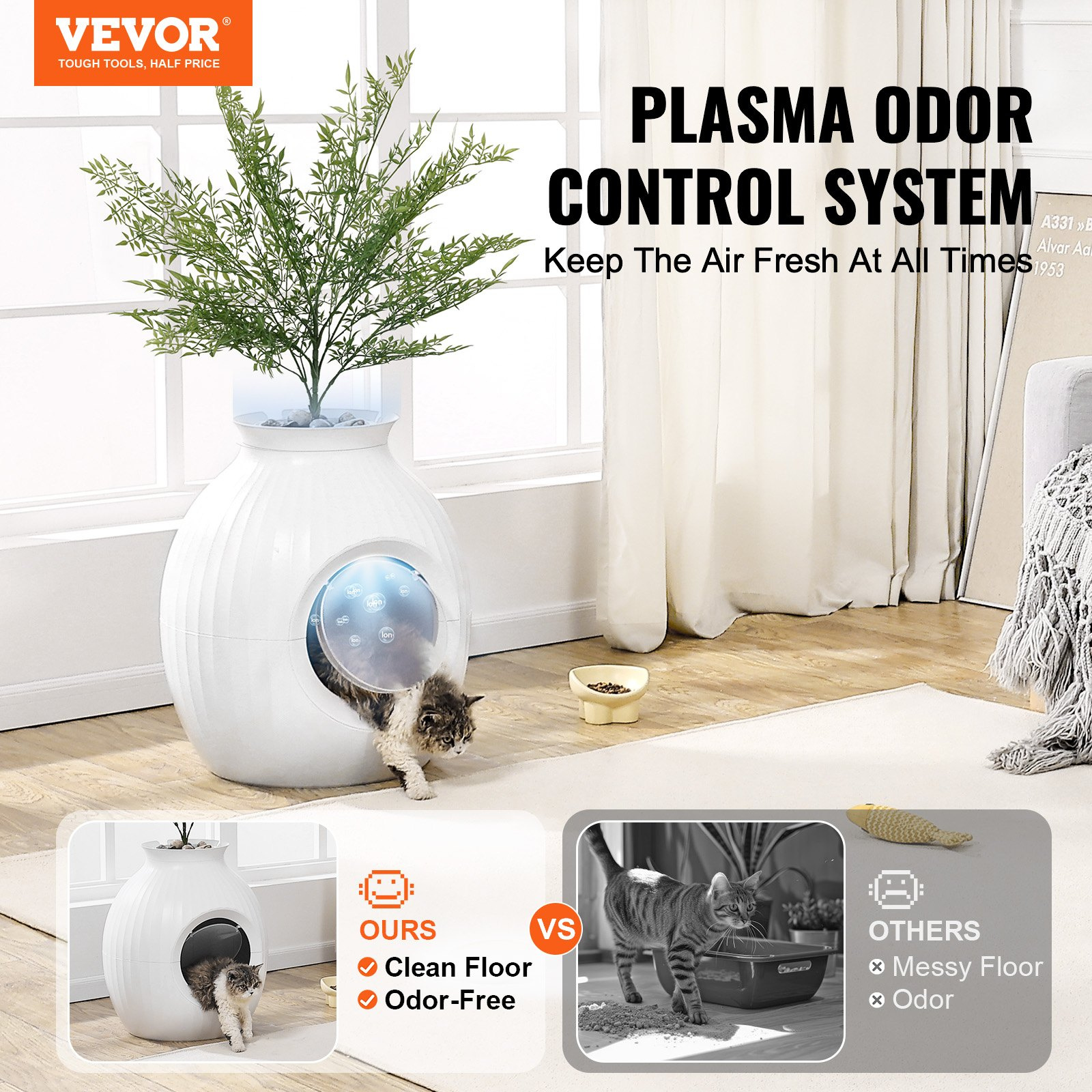 VEVOR Odor-Free Plant Cat Litter Box Hidden Cat Litter Box with Artificial Plant - Image 2
