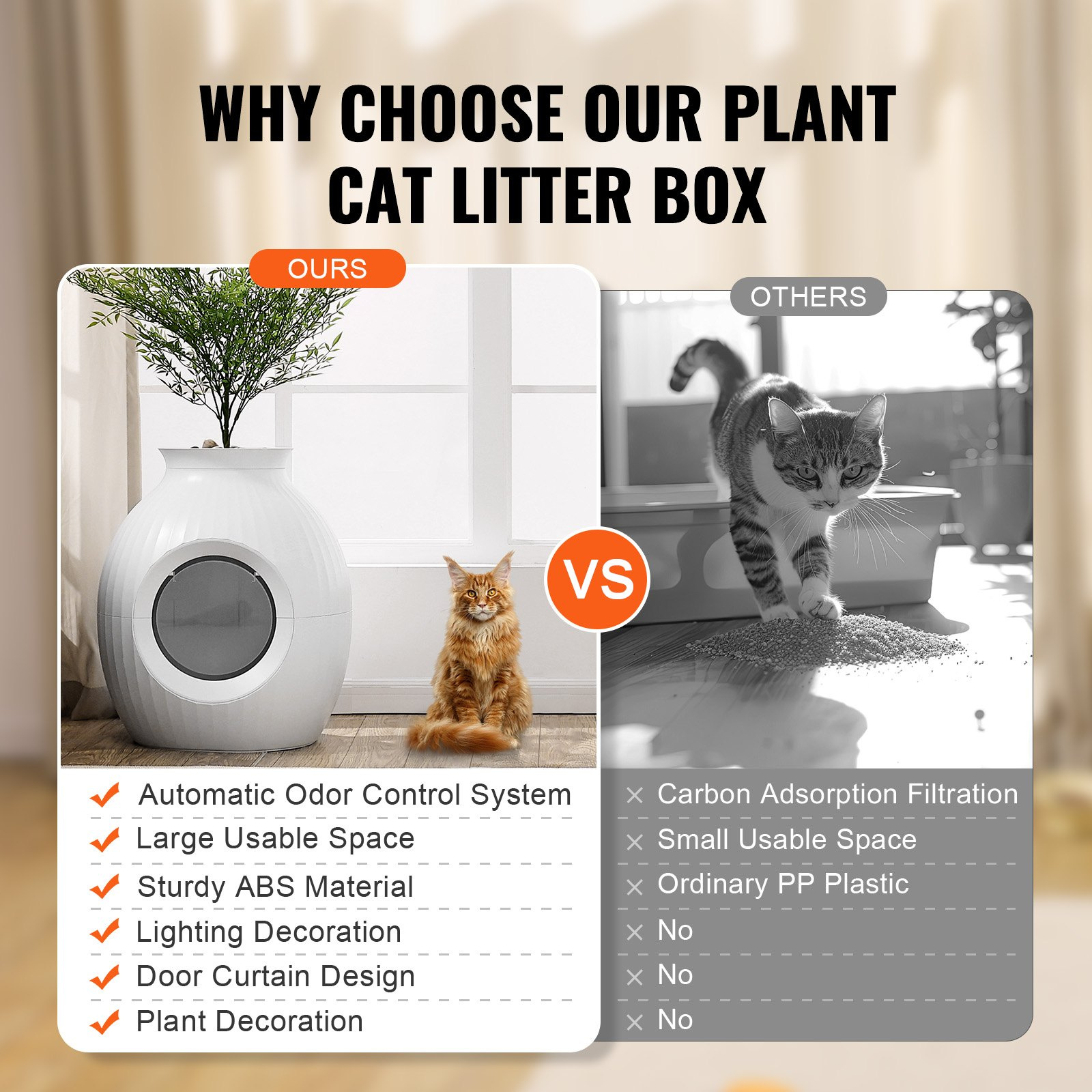 VEVOR Odor-Free Plant Cat Litter Box Hidden Cat Litter Box with Artificial Plant - Image 6