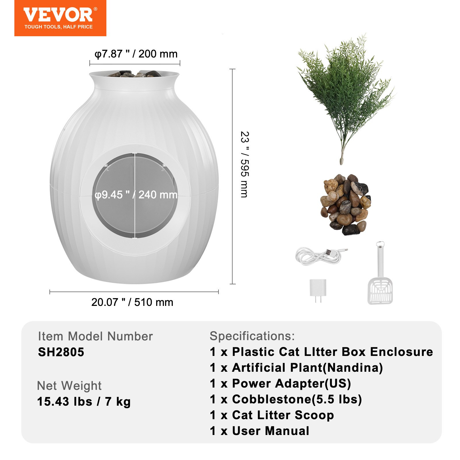 VEVOR Odor-Free Plant Cat Litter Box Hidden Cat Litter Box with Artificial Plant - Image 7