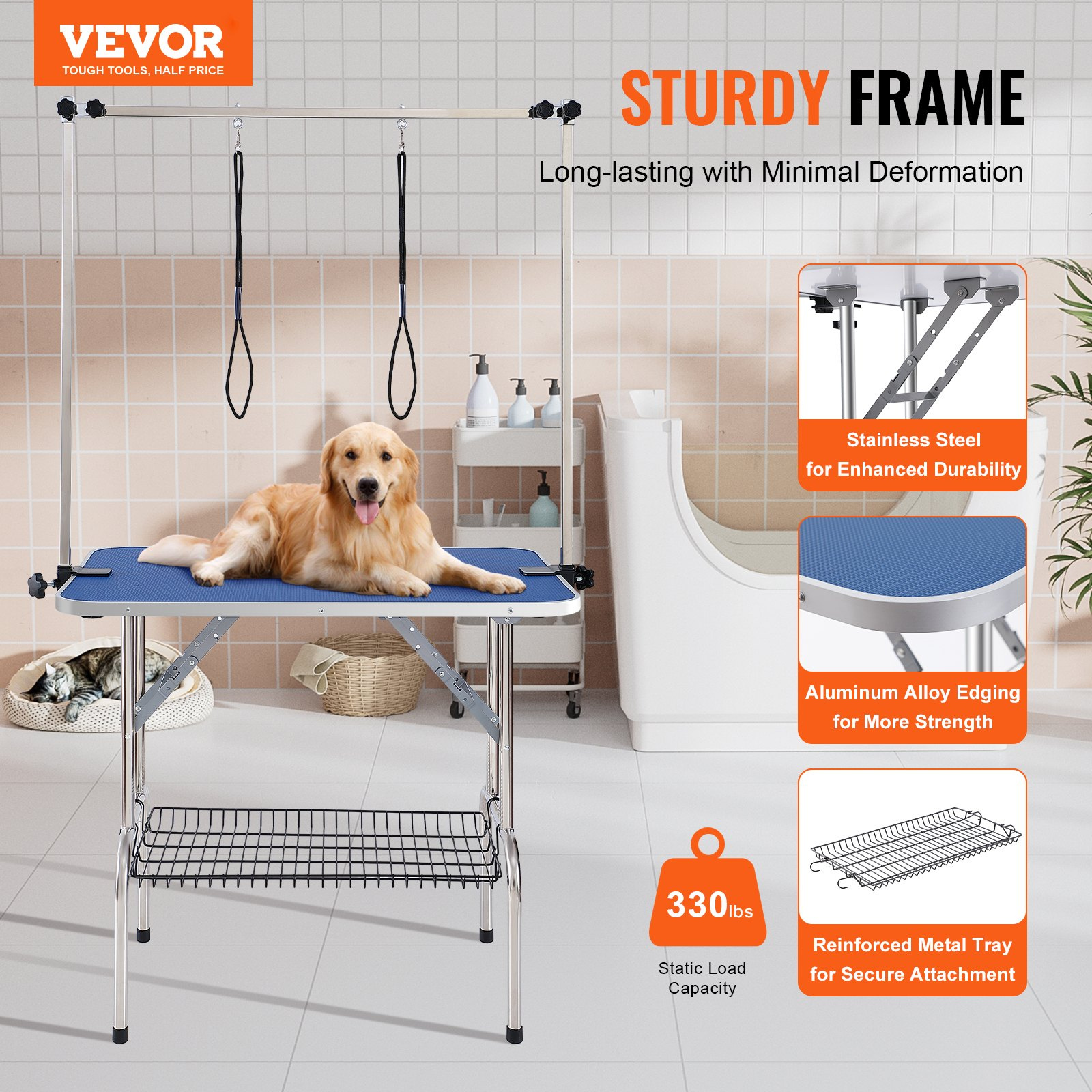 VEVOR Pet Grooming Table Two Arms with Clamp, 36''x24'' Dog Grooming Station, Foldable Pets Grooming Stand for Medium and Small Dogs, Free No Sit Haunch Holder with Grooming Loop, Bearing 330lbs - Image 2