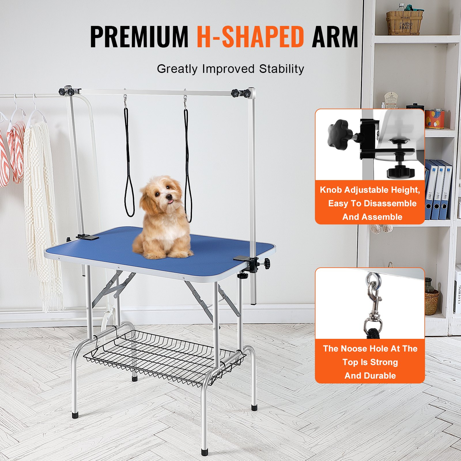 VEVOR Pet Grooming Table Two Arms with Clamp, 36''x24'' Dog Grooming Station, Foldable Pets Grooming Stand for Medium and Small Dogs, Free No Sit Haunch Holder with Grooming Loop, Bearing 330lbs - Image 4