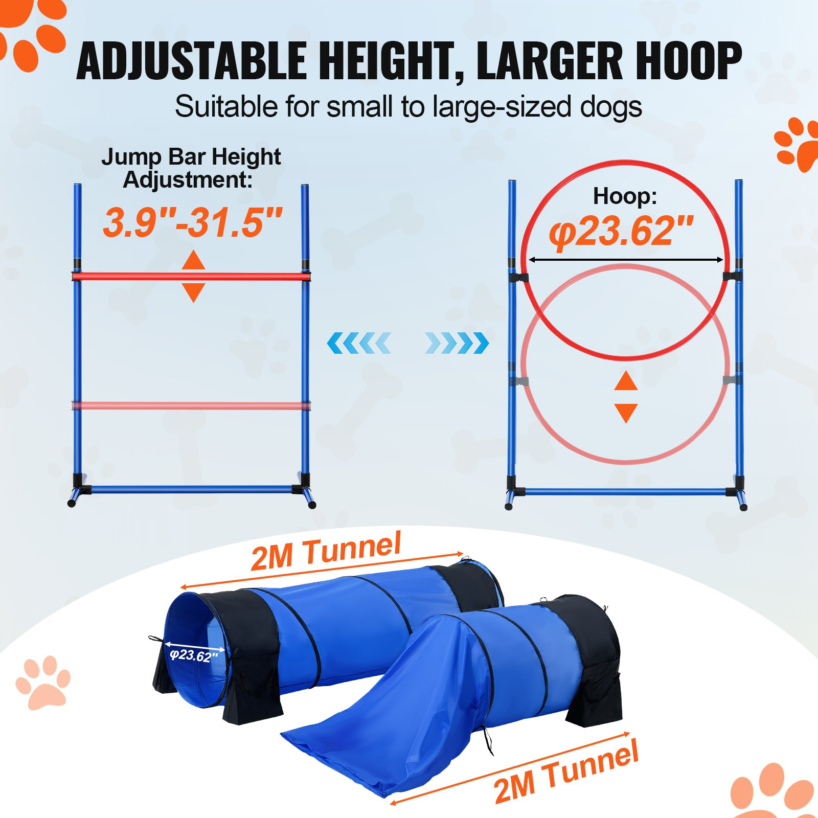 VEVOR Dog Agility Training Equipment 7 PCS Set w/ Hurdles 2 Tunnels Jump Ring - Image 4