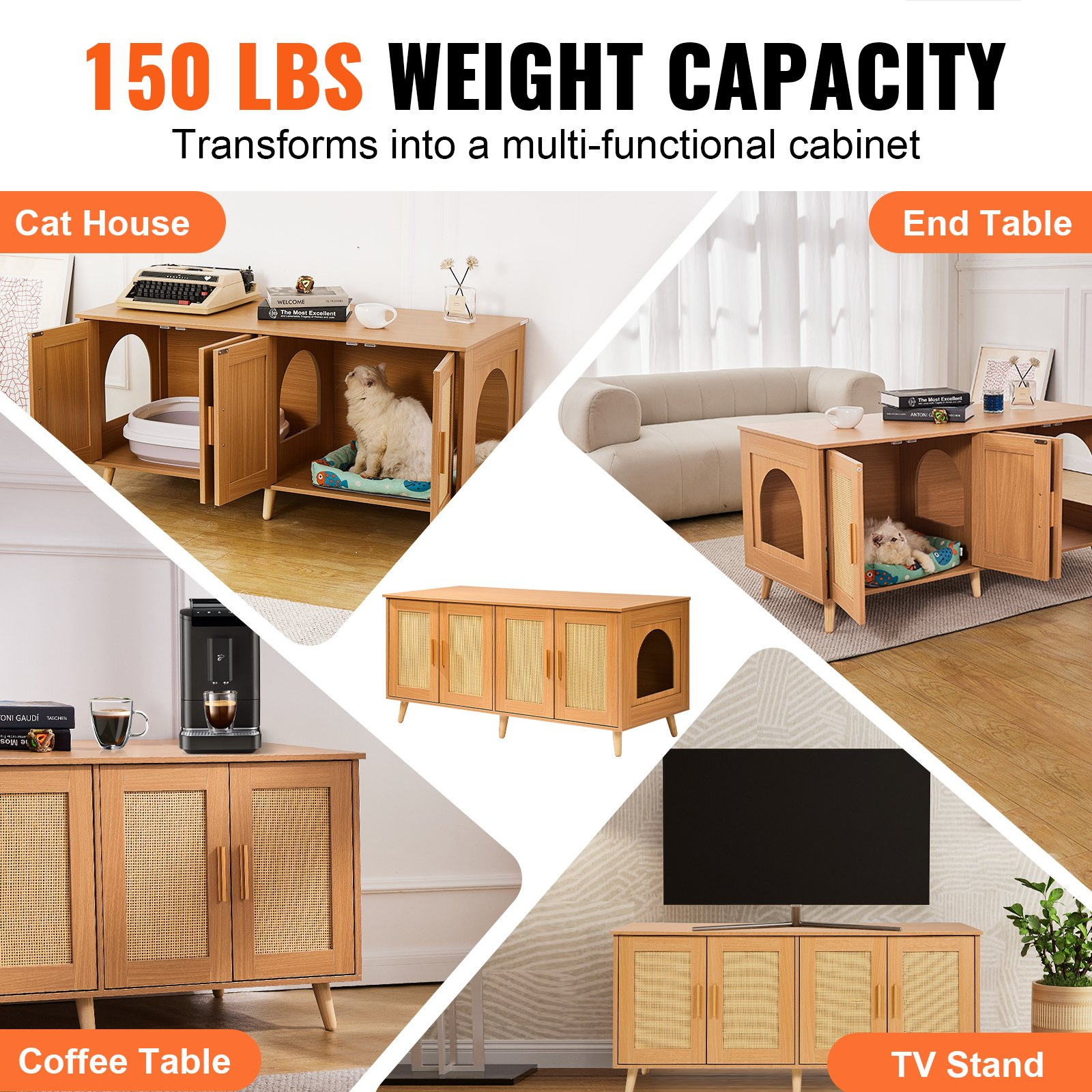 VEVOR Cat Litter Box Enclosure Wooden Litter Box Furniture Hidden for 2 Cats - Image 5