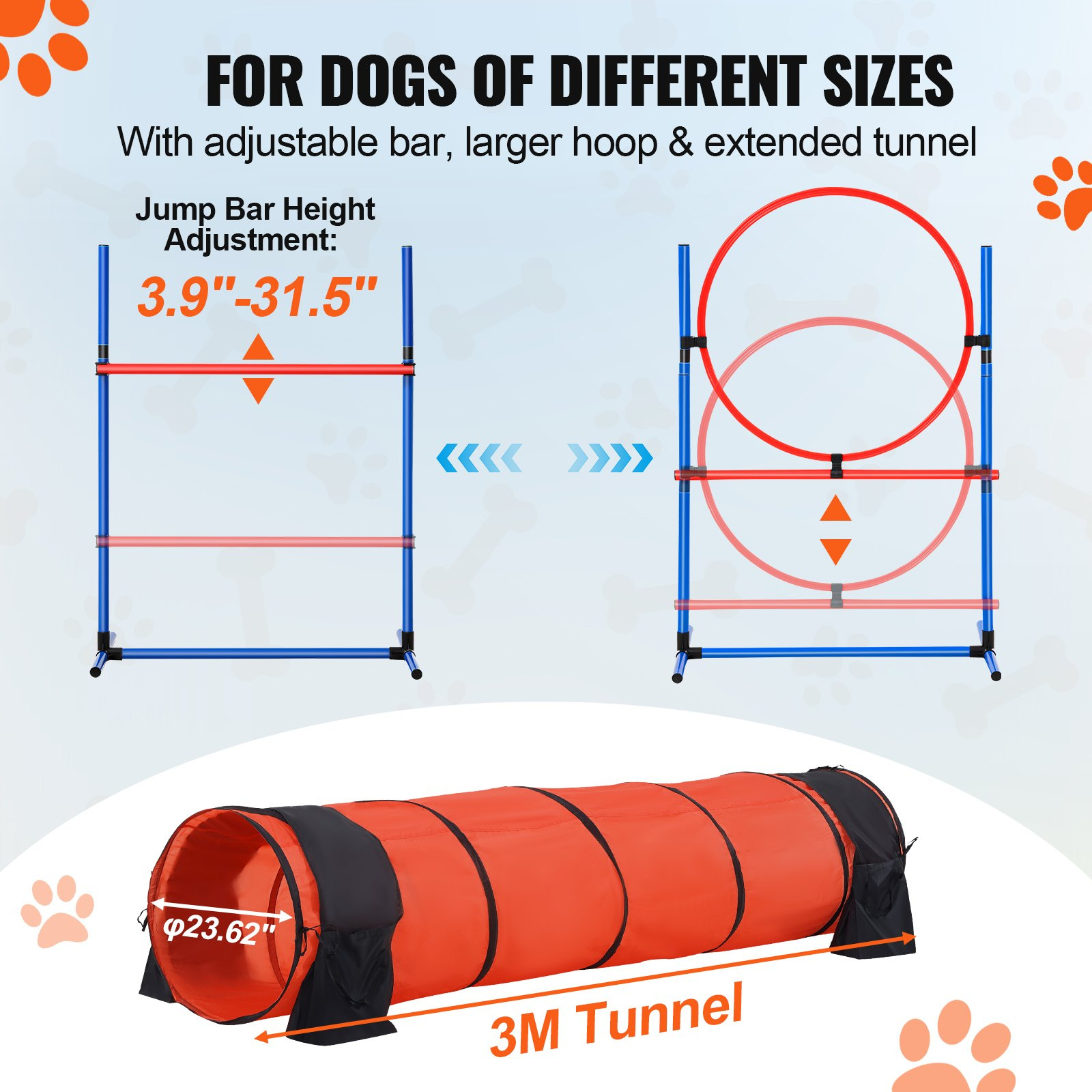 VEVOR Dog Agility Training Equipment 5 PCS Set Upgrade w/ Hurdles Extended Tunnel - Image 4