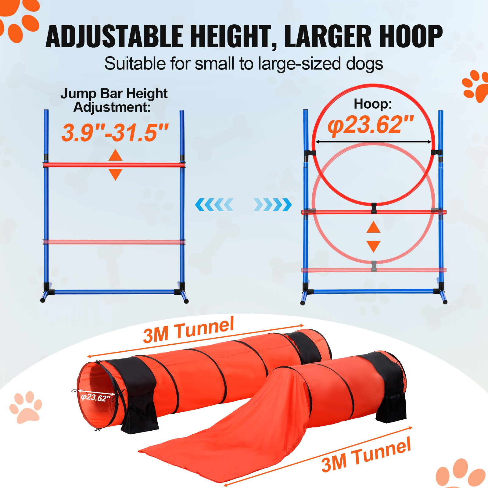 VEVOR Dog Agility Training Equipment 7 PCS Set Upgrade w/ Hurdles 2 Tunnels Ring - Image 4