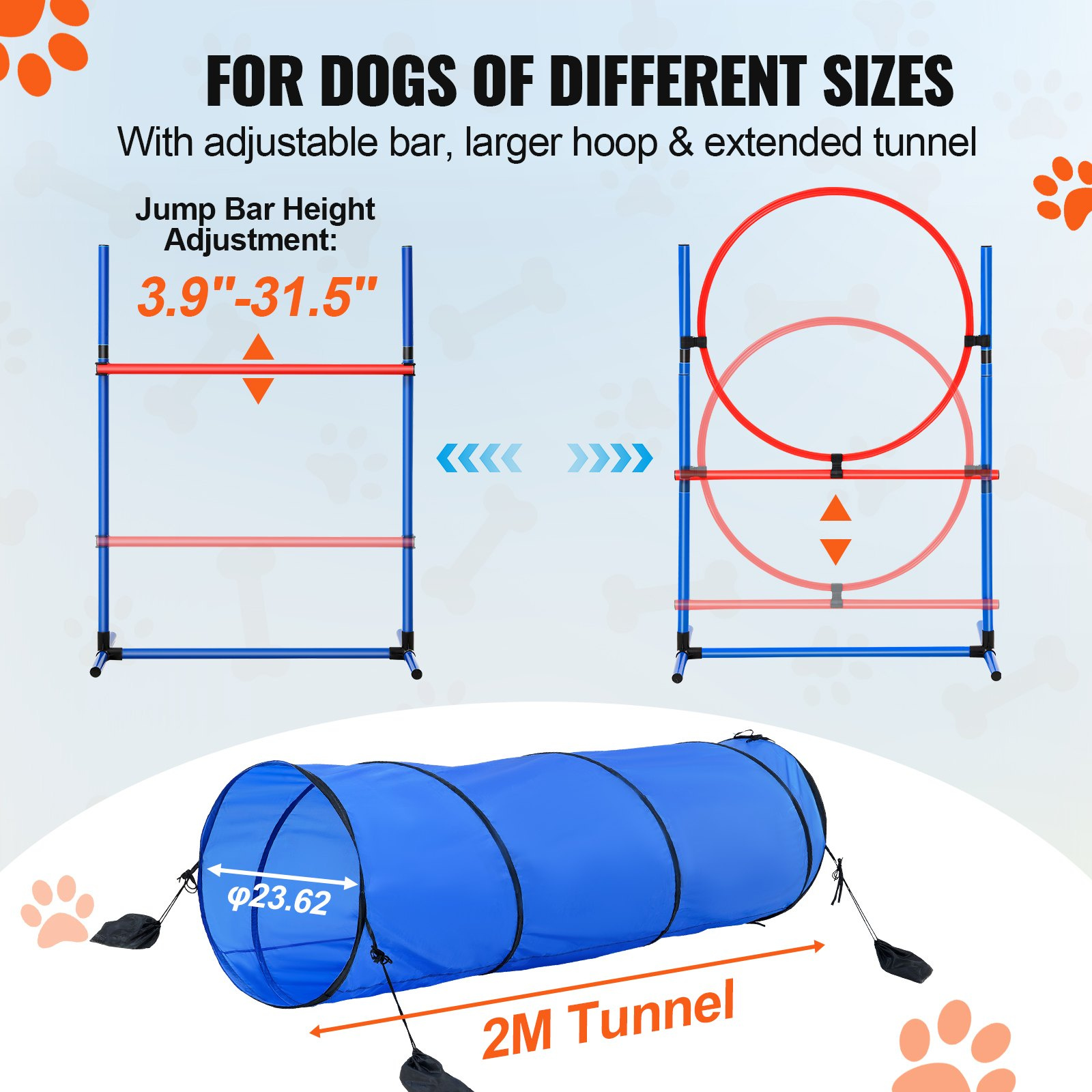 VEVOR Dog Agility Training Equipment 5 PCS Set with Hurdles Tunnel Jump Ring - Image 4