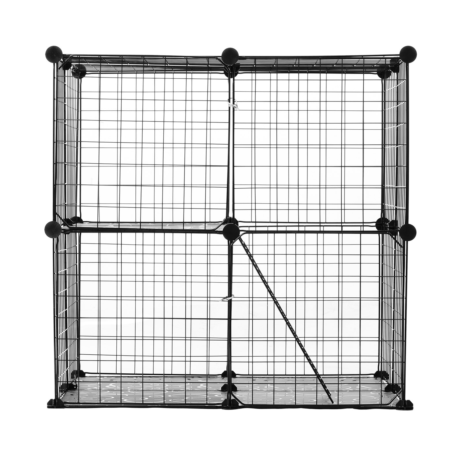 Large 2-tier Cat Cage 28 x 28 x 28" Metal Wire Playpen Catio with Ladder - Image 11