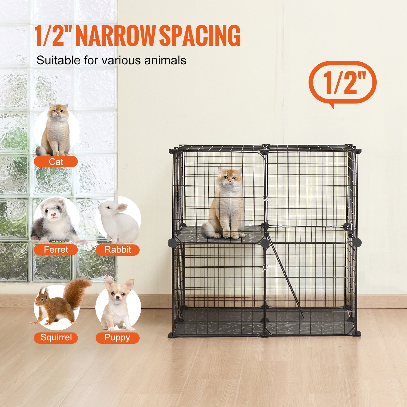 Large 2-tier Cat Cage 28 x 28 x 28" Metal Wire Playpen Catio with Ladder - Image 6