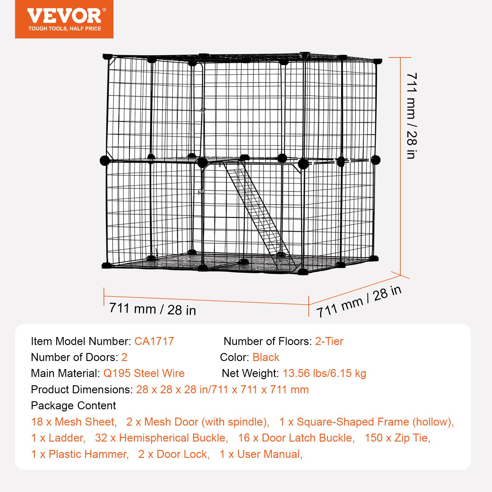 Large 2-tier Cat Cage 28 x 28 x 28" Metal Wire Playpen Catio with Ladder - Image 7