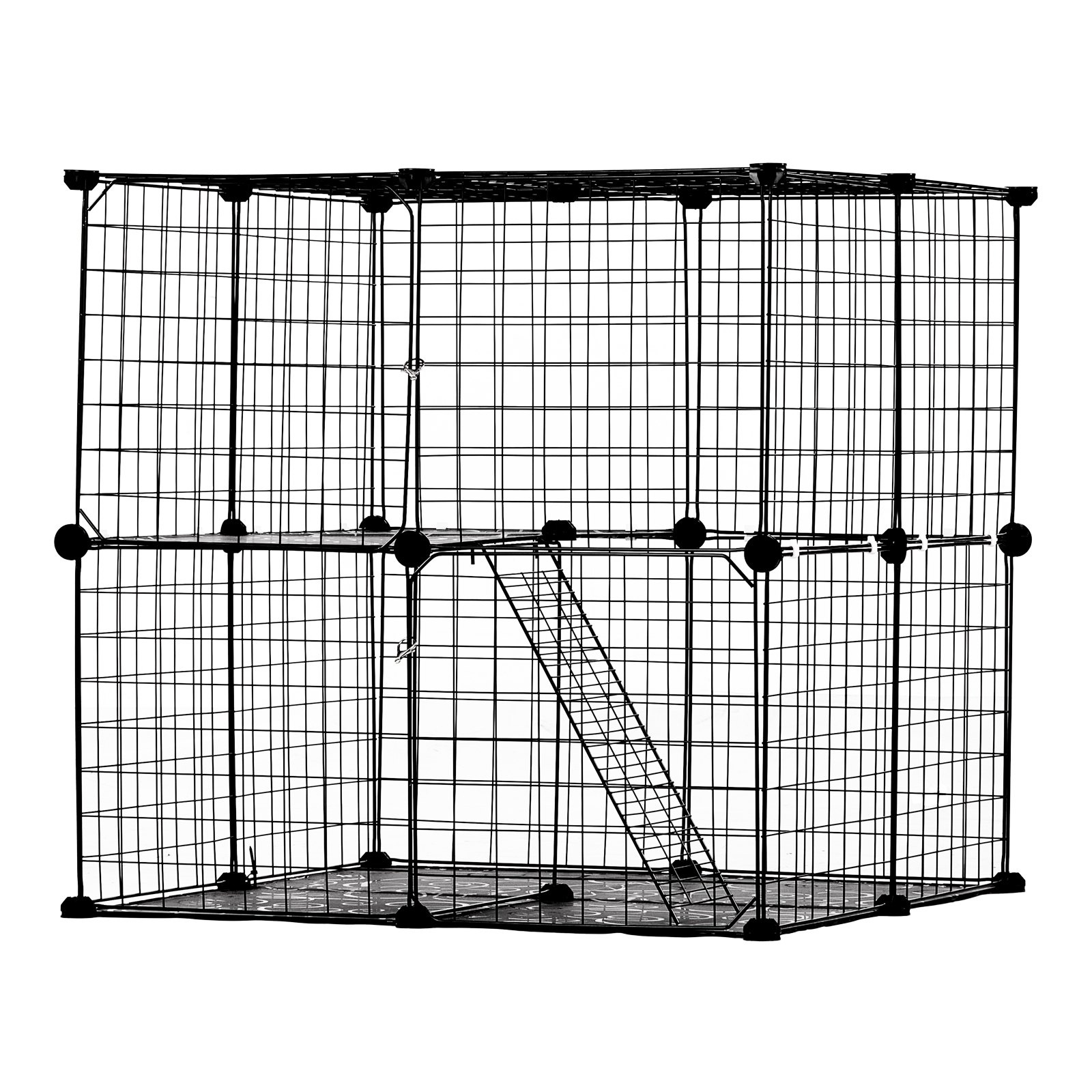 Large 2-tier Cat Cage 28 x 28 x 28" Metal Wire Playpen Catio with Ladder - Image 10