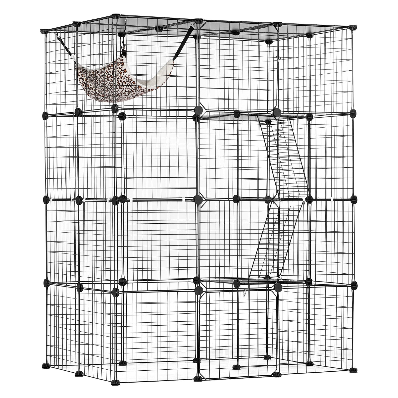 Large 4-tier Cat Cage 41 x 28 x 55" Metal Wire Cat Enclosure with Hammock - Image 11