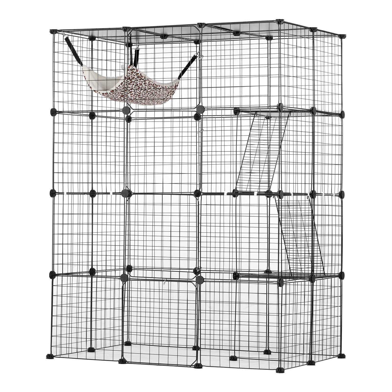 Large 4-tier Cat Cage 41 x 28 x 55" Metal Wire Cat Enclosure with Hammock - Image 10